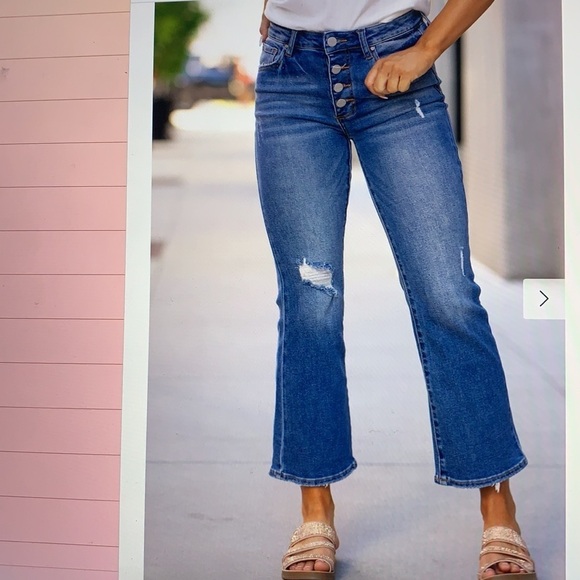 Risen Los Angeles Favorite Day Mid Rise Button Fly Cropped Flare Jeans 29 - Picture 1 of 14